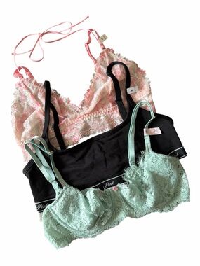 Victoria’s Secret PINK Bundle Bra Lot 3pc NWT 34C & M Lace Sexy Lingerie Floral